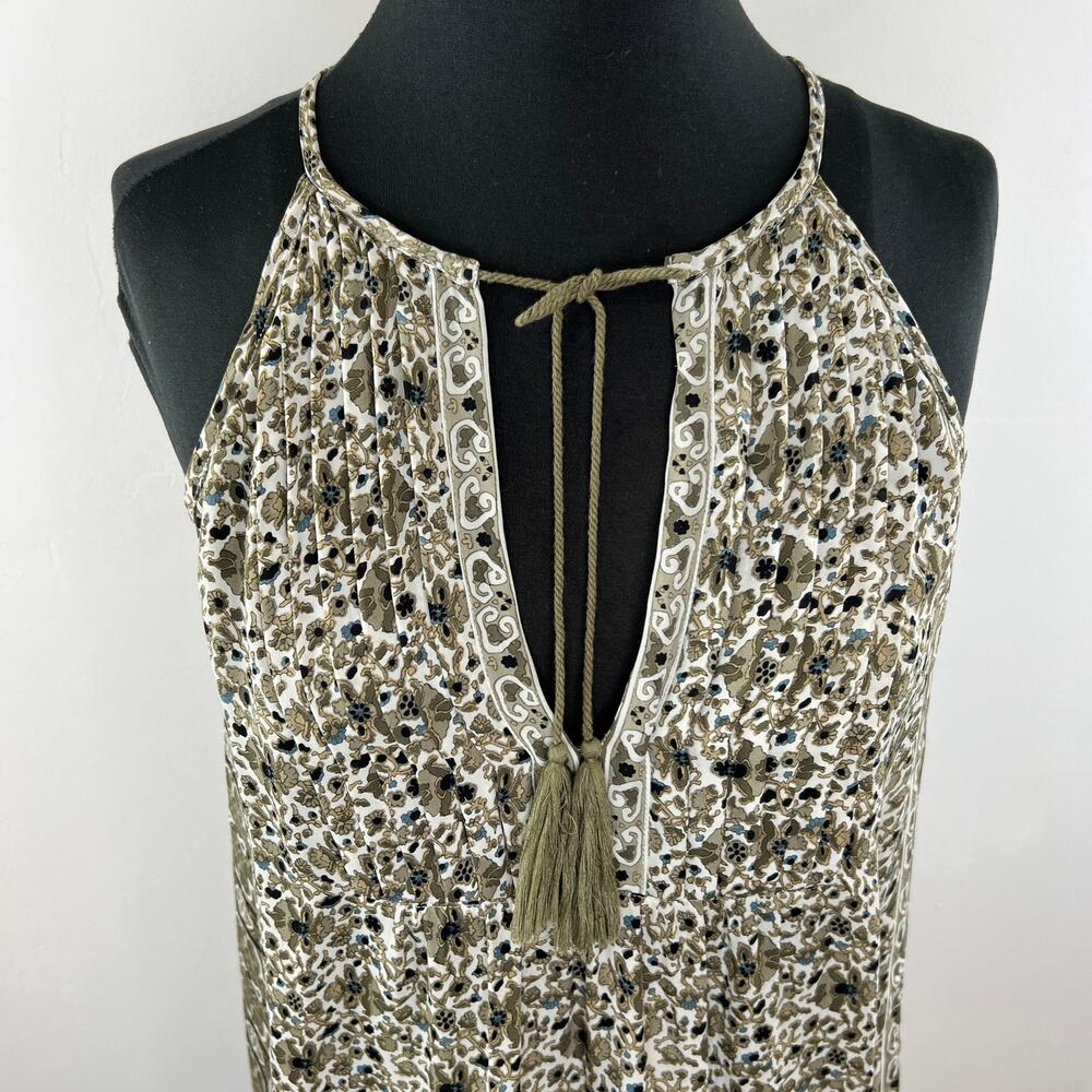 JOIE Green Floral 100% Silk Halter Neck Tassel Tie Neck Sleeveless Blouse S NEW - Picture 3 of 7